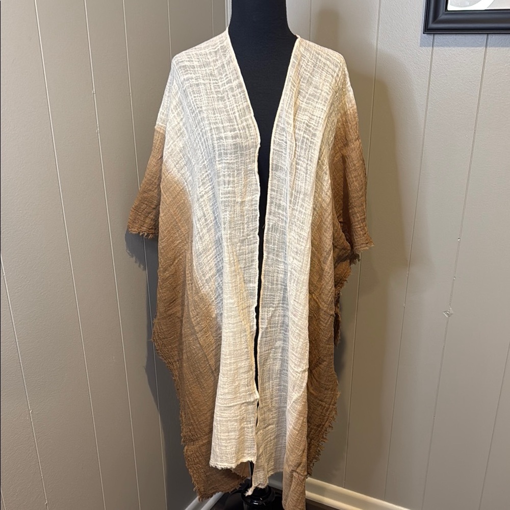 B4 Elegant Cream and Brown Women's One Size Duster Top